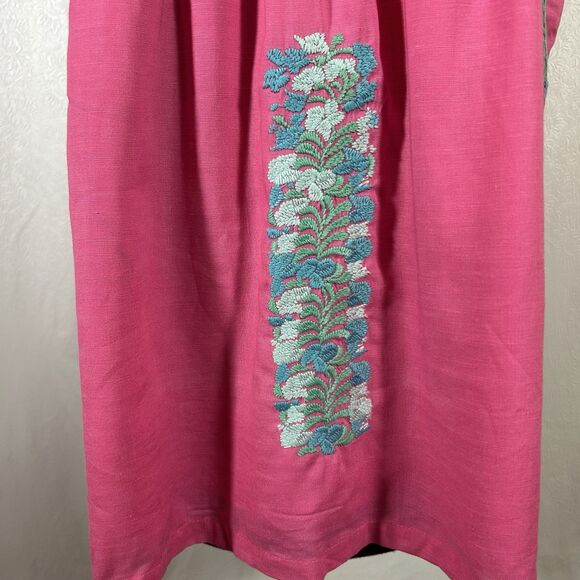 J Marie Hannah Floral Embroidered Linen Top Blouse Sz M Sleeveless Pink Blue - Picture 9 of 14